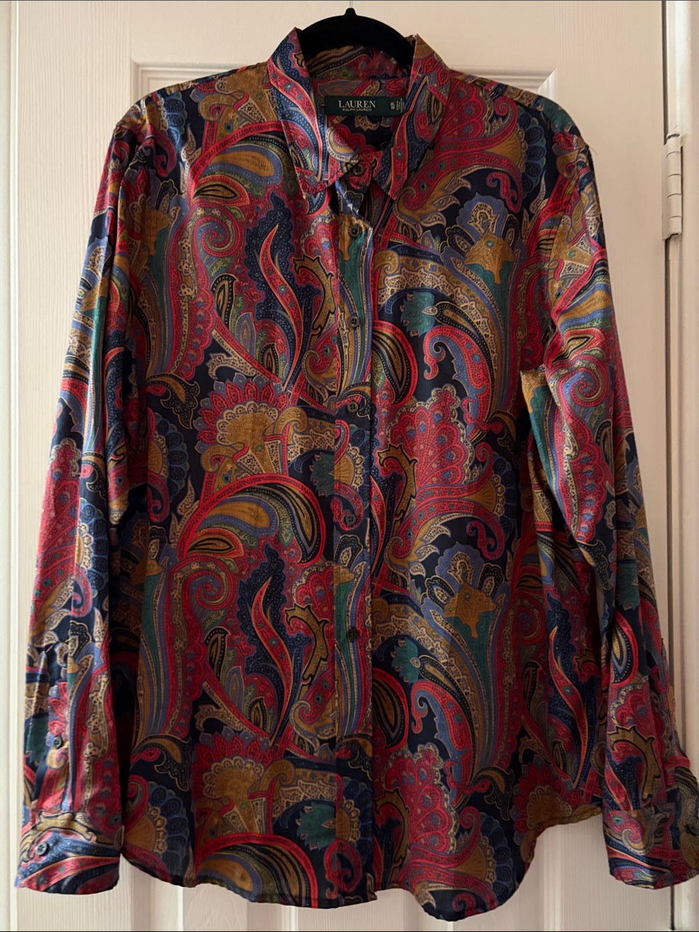 Lauren Ralph Lauren Navy Red Gold Paisley Button-Up Blouse